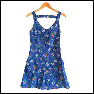 Hanna Andersson Floral Print Dress Sleeveless Casual Sundress Blue Size 8